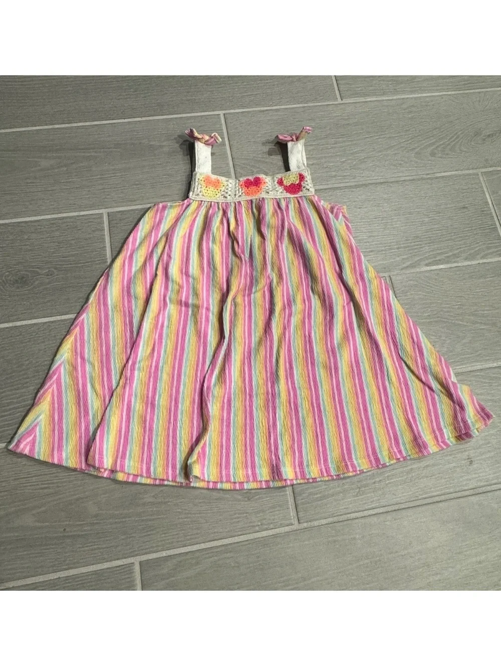 Mickey mouse Girls Striped Crochet Detail Summer Dress Size 6